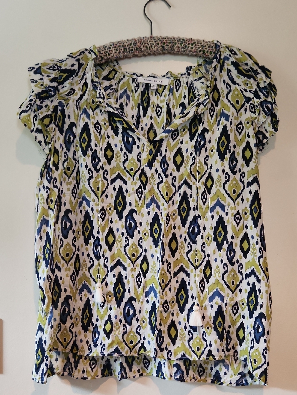 Rose & Olive Navy and Olive  Tassel Tee